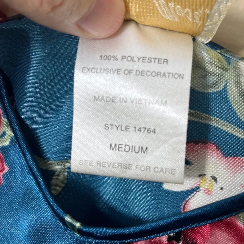 Inner Most Floral Satin Chemise‎ Slip Dress Teal Blue Medium Cottagecore 90's